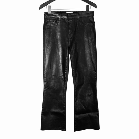 L’AGENCE Kendra Coated Cropped Flare Jean in Black With Raw Hem Size 27 - Picture 6 of 12